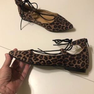 Express Brand Leopard Print Lace Up Flats Women’s Size 7